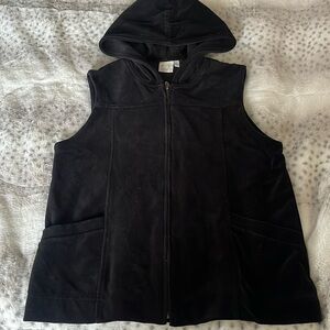 Black velour vest S hooded full zip pockets soft stretch Focus